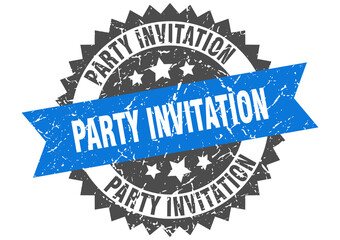 party invitation stamp. grunge round sign with ribbon