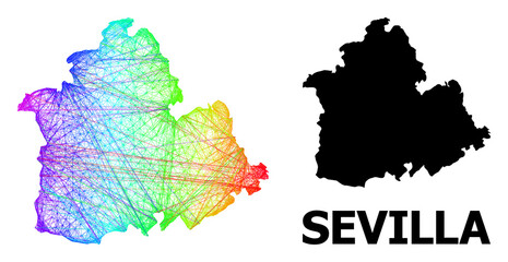 Wire frame and solid map of Sevilla Province. Vector structure is created from map of Sevilla Province with intersected random lines, and has spectral gradient.