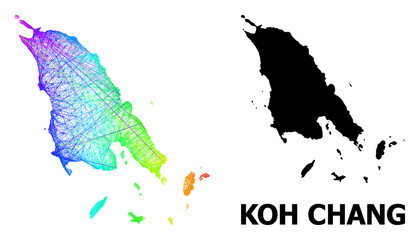 Net and solid map of Koh Chang. Vector model is created from map of Koh Chang with intersected random lines, and has rainbow gradient. Abstract lines are combined into map of Koh Chang.