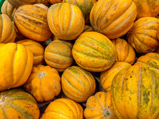 Yellow Korean melon in the supermarket. Summer fruit. High quality photo