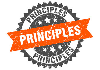 principles stamp. grunge round sign with ribbon