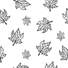 Fototapeta premium Autumn falling maple leaves seamless pattern. Vector isolated hand-drawn illustration. Perfect for background, print, paper or fabric design.