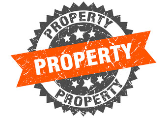 property stamp. grunge round sign with ribbon