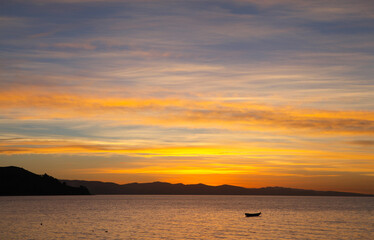 Sunset over Lake Titicaca in Copacabana, Bolivia