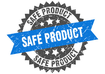 safe product stamp. grunge round sign with ribbon