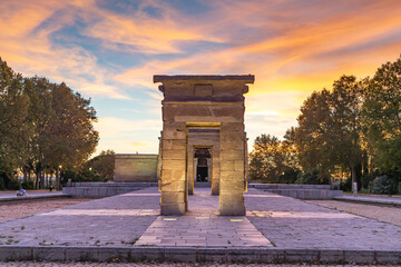 Temple of Debod at sunset in the city of Madrid