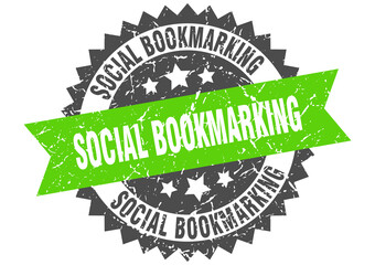 social bookmarking stamp. grunge round sign with ribbon