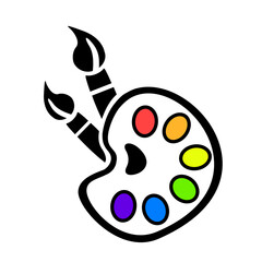 Paint brush with palette icon. Flat design style.