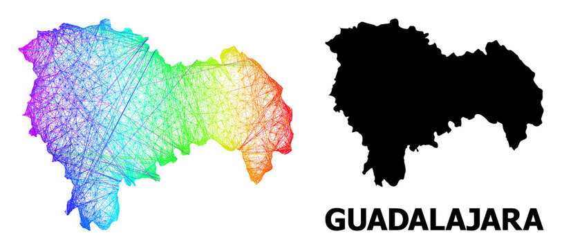 Wire frame and solid map of Guadalajara Province. Vector model is created from map of Guadalajara Province with intersected random lines, and has rainbow gradient.