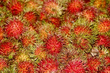 A pile of Rambutan Fruit on market tropical fruit