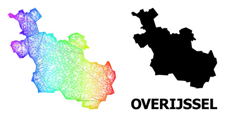 Network and solid map of Overijssel Province. Vector model is created from map of Overijssel Province with intersected random lines, and has rainbow gradient.