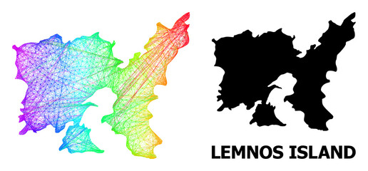 Wire frame and solid map of Lemnos Island. Vector model is created from map of Lemnos Island with intersected random lines, and has spectral gradient.