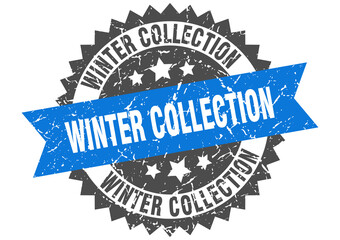 winter collection stamp. grunge round sign with ribbon