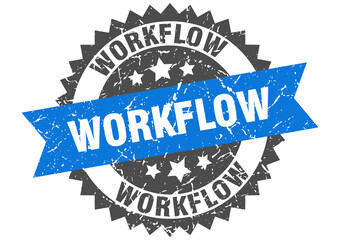 workflow stamp. grunge round sign with ribbon