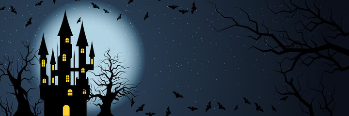 Halloween scary night horizontal vector banner