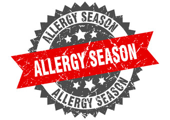 allergy season stamp. grunge round sign with ribbon