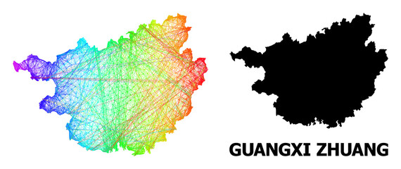Network and solid map of Guangxi Zhuang Region. Vector structure is created from map of Guangxi Zhuang Region with intersected random lines, and has rainbow gradient.