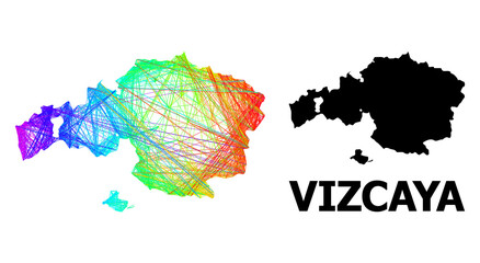 Net and solid map of Vizcaya Province. Vector model is created from map of Vizcaya Province with intersected random lines, and has bright spectral gradient.
