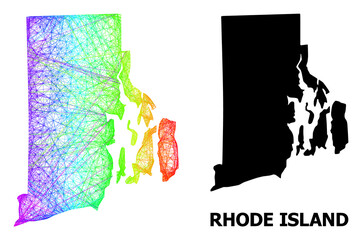Network and solid map of Rhode Island State. Vector model is created from map of Rhode Island State with intersected random lines, and has spectrum gradient.