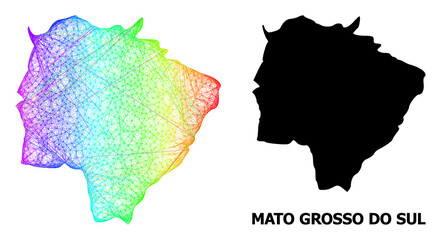 Wire frame and solid map of Mato Grosso do Sul State. Vector structure is created from map of Mato Grosso do Sul State with intersected random lines, and has spectral gradient.