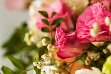 flower greeting card. soft focus. flower bouquet on a light background. close up. love and romance conceptual background
