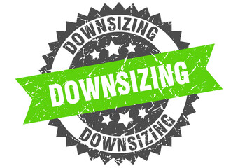 downsizing stamp. grunge round sign with ribbon