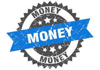 money stamp. grunge round sign with ribbon