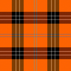 Halloween Tartan plaid. Scottish pattern in black, orange and gray cage. Scottish cage. Traditional Scottish checkered background. Seamless fabric texture. Vector illustration