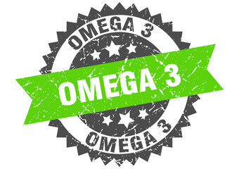 omega 3 stamp. grunge round sign with ribbon