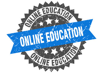 online education stamp. grunge round sign with ribbon