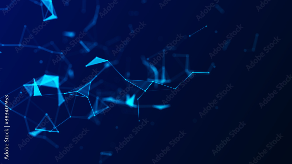 Poster network connection structure. big data complex with compounds. abstract blue digital background. sci