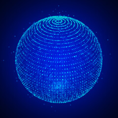 Abstract 3d sphere. Sphere particles. Global network connection. Futuristic technology style. Big data visualization. 3d rendering.