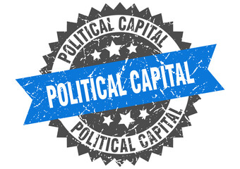 political capital stamp. grunge round sign with ribbon