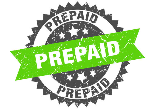 prepaid stamp. grunge round sign with ribbon