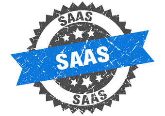 saas stamp. grunge round sign with ribbon