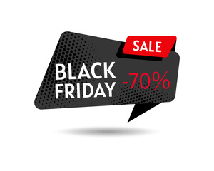 Black Friday sale black banner template. Advertising sign banner of sales, promotion. Super sale and discount. Halftone dot background. Isolated vector illustration
