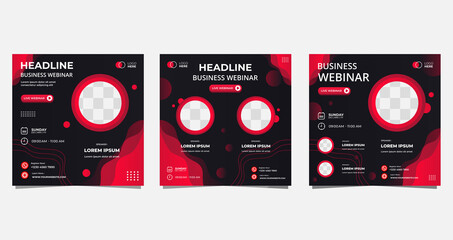 Collection of social media post templates. Vector graphics of Black and Red background, perfect for business webinars, seminar, online class and other e-learning