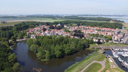 Aerial photo of the fortress town of Willemstad in the Netherlands. Picturesque town in Brabant.