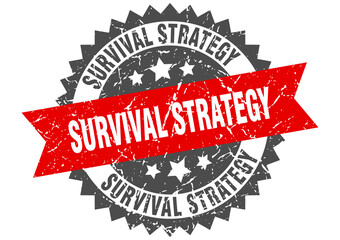 survival strategy stamp. grunge round sign with ribbon