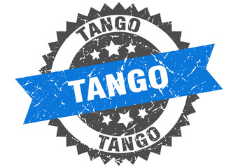 tango stamp. grunge round sign with ribbon