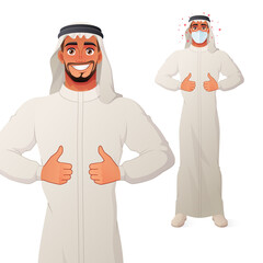 Arab man showing thumbs up. Vector cartoon character.