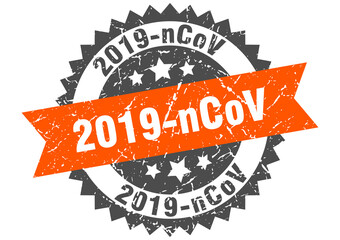 2019-ncov stamp. grunge round sign with ribbon