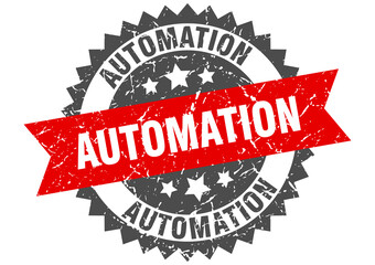 automation stamp. grunge round sign with ribbon