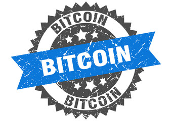 bitcoin stamp. grunge round sign with ribbon