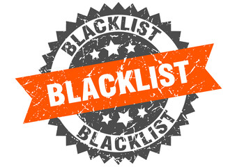 blacklist stamp. grunge round sign with ribbon