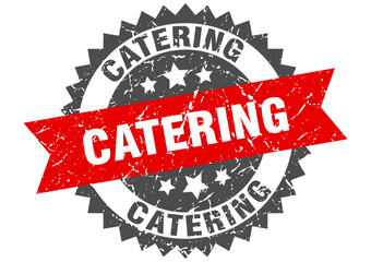 catering stamp. grunge round sign with ribbon