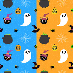 Halloween pattern with ghost and cat