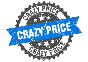 crazy price stamp. grunge round sign with ribbon