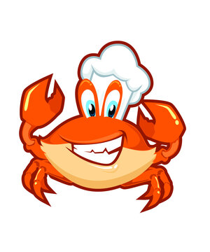 crab chef mascot cartoon in vector