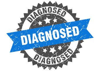 diagnosed stamp. grunge round sign with ribbon
